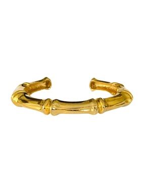 Vintage faux bamboo cuff bangle bracelet gold tone